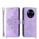 For Realme 14 Pro+ Skin-feel Flowers Embossed Wallet Leather Phone Case(Purple) - 1