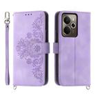 For Realme 14 / Realme P3 5G Skin-feel Flowers Embossed Wallet Leather Phone Case(Purple) - 1