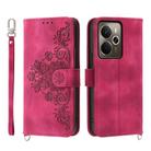 For Realme 14 / Realme P3 5G Skin-feel Flowers Embossed Wallet Leather Phone Case(Wine Red) - 1