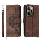 For Realme 14 / Realme P3 5G Skin-feel Flowers Embossed Wallet Leather Phone Case(Brown) - 1