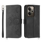 For Realme 14 / Realme P3 5G Skin-feel Flowers Embossed Wallet Leather Phone Case(Black) - 1