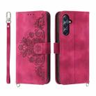 For Samsung Galaxy M54 5G Skin-feel Flowers Embossed Wallet Leather Phone Case(Wine Red) - 1