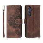For Samsung Galaxy M54 5G Skin-feel Flowers Embossed Wallet Leather Phone Case(Brown) - 1
