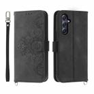 For Samsung Galaxy M54 5G Skin-feel Flowers Embossed Wallet Leather Phone Case(Black) - 1