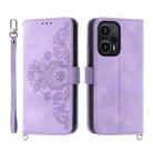 For Xiaomi Redmi Note 12 Turbo 5G/Poco F5 Skin-feel Flowers Embossed Wallet Leather Phone Case(Purple) - 1