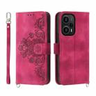 For Xiaomi Redmi Note 12 Turbo 5G/Poco F5 Skin-feel Flowers Embossed Wallet Leather Phone Case(Wine Red) - 1