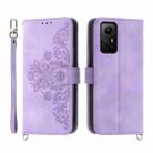 For Xiaomi Redmi Note 12S 4G Global Skin-feel Flowers Embossed Wallet Leather Phone Case(Purple) - 1