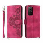 For Xiaomi Redmi Note 12S 4G Global Skin-feel Flowers Embossed Wallet Leather Phone Case(Wine Red) - 1