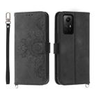 For Xiaomi Redmi Note 12S 4G Global Skin-feel Flowers Embossed Wallet Leather Phone Case(Black) - 1