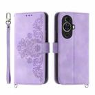 For Huawei nova 11 Skin-feel Flowers Embossed Wallet Leather Phone Case(Purple) - 1