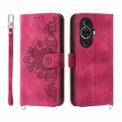 For Huawei nova 11 Skin-feel Flowers Embossed Wallet Leather Phone Case(Wine Red) - 1