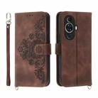 For Huawei nova 11 Skin-feel Flowers Embossed Wallet Leather Phone Case(Brown) - 1