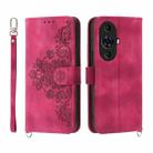 For Huawei nova 11 Pro 4G Skin-feel Flowers Embossed Wallet Leather Phone Case(Wine Red) - 1