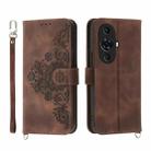 For Huawei nova 11 Pro 4G Skin-feel Flowers Embossed Wallet Leather Phone Case(Brown) - 1