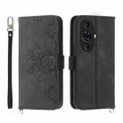 For Huawei nova 11 Pro 4G Skin-feel Flowers Embossed Wallet Leather Phone Case(Black) - 1