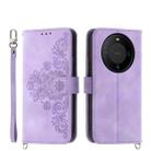 For Huawei Mate 60 Skin-feel Flowers Embossed Wallet Leather Phone Case(Purple) - 1