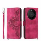 For Huawei Mate 60 Skin-feel Flowers Embossed Wallet Leather Phone Case(Wine Red) - 1