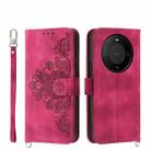 For Huawei Mate 60 Pro Skin-feel Flowers Embossed Wallet Leather Phone Case(Wine Red) - 1