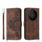 For Huawei Mate 60 Pro Skin-feel Flowers Embossed Wallet Leather Phone Case(Brown) - 1