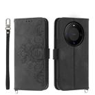 For Huawei Mate 60 Pro Skin-feel Flowers Embossed Wallet Leather Phone Case(Black) - 1