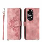 For Huawei nova 12 Pro Skin-feel Flowers Embossed Wallet Leather Phone Case(Pink) - 1