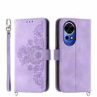 For Huawei nova 12 Skin-feel Flowers Embossed Wallet Leather Phone Case(Purple) - 1