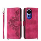 For Huawei nova 12 Skin-feel Flowers Embossed Wallet Leather Phone Case(Wine Red) - 1