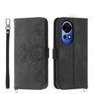 For Huawei nova 12 Skin-feel Flowers Embossed Wallet Leather Phone Case(Black) - 1