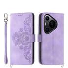 For Huawei Pura 70 Pro / Pura 70 Pro+ Skin-feel Flowers Embossed Wallet Leather Phone Case(Purple) - 1