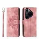 For Huawei Pura 70 Pro / Pura 70 Pro+ Skin-feel Flowers Embossed Wallet Leather Phone Case(Pink) - 1