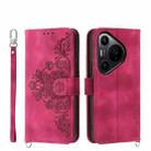 For Huawei Pura 70 Pro / Pura 70 Pro+ Skin-feel Flowers Embossed Wallet Leather Phone Case(Wine Red) - 1