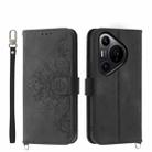 For Huawei Pura 70 Pro / Pura 70 Pro+ Skin-feel Flowers Embossed Wallet Leather Phone Case(Black) - 1