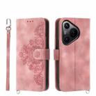 For Huawei Pura 70 Skin-feel Flowers Embossed Wallet Leather Phone Case(Pink) - 1