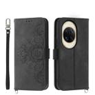 For Huawei nova 14 Ultra Skin Feel Flowers Embossed Wallet Leather Phone Case(Black) - 1