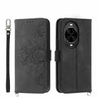 For Huawei nova 14 Pro Skin Feel Flowers Embossed Wallet Leather Phone Case(Black) - 1