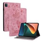 For Xiaomi Pad 5 / Pad 5 Pro Butterfly Rose Embossed Leather Smart Tablet Case(Pink) - 1