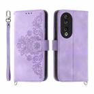 For Honor 90 5G Skin-feel Flowers Embossed Wallet Leather Phone Case(Purple) - 1