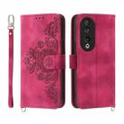 For Honor 90 5G Skin-feel Flowers Embossed Wallet Leather Phone Case(Wine Red) - 1