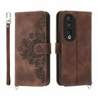 For Honor 90 5G Skin-feel Flowers Embossed Wallet Leather Phone Case(Brown) - 1