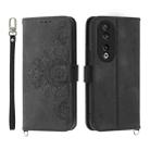 For Honor 90 5G Skin-feel Flowers Embossed Wallet Leather Phone Case(Black) - 1