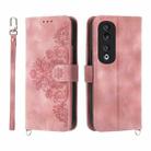 For Honor 90 Pro 5G Skin-feel Flowers Embossed Wallet Leather Phone Case(Pink) - 1