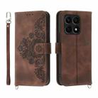 For Honor X8a 4G Skin-feel Flowers Embossed Wallet Leather Phone Case(Brown) - 1