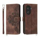 For Honor X40i 5G / Play7T Pro Skin-feel Flowers Embossed Wallet Leather Phone Case(Brown) - 1