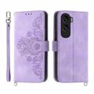 For Honor X50i Skin-feel Flowers Embossed Wallet Leather Phone Case(Purple) - 1