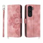 For Honor X50i Skin-feel Flowers Embossed Wallet Leather Phone Case(Pink) - 1