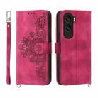 For Honor X50i Skin-feel Flowers Embossed Wallet Leather Phone Case(Wine Red) - 1