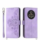 For Honor Magic5 Skin-feel Flowers Embossed Wallet Leather Phone Case(Purple) - 1