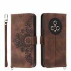 For Honor Magic5 Skin-feel Flowers Embossed Wallet Leather Phone Case(Brown) - 1