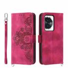 For Honor 100 Skin-feel Flowers Embossed Wallet Leather Phone Case(Wine Red) - 1