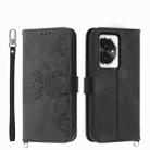 For Honor 100 Skin-feel Flowers Embossed Wallet Leather Phone Case(Black) - 1